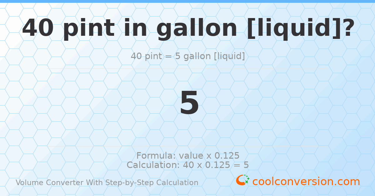 40 pints = 5 gallons [liquid]